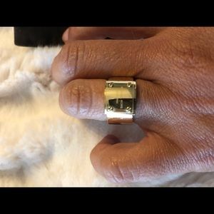Michael Kors gold logo plate ring .